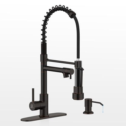 Kitchen Faucet,Oil Rubbed Bronze Faucet with Soap Dispenser,Black Kitchen Faucets with Pull Down Sprayer,Kitchen Sink Faucet with Dual Function Spray Head for 1-4 Holes Kitchen Sink - color: F.Oil Rubbed Bronze, style: 1.Faucet+Soap Dispenser+Hole Cover