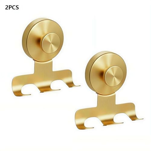 Suction Cup Razor Holder, Stainless Steel Wall Mount Hooks, Heavy-Duty No-Drill Shower Hooks for Razor,Towel,Loofah, Shaver Holder (Gold 2 Pcs) - color: Gold