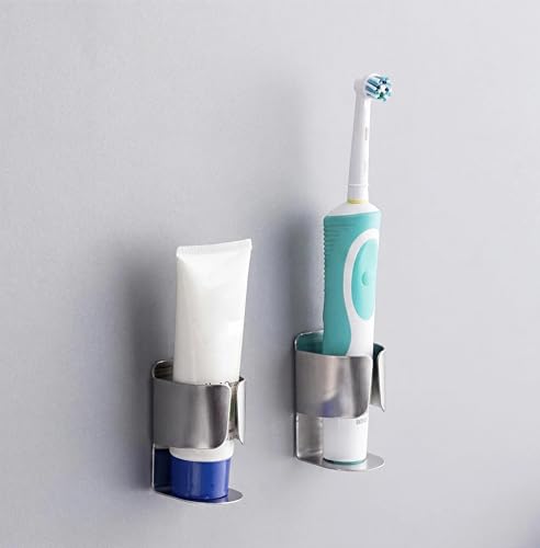 Electric Toothbrush Holder Wall Mount – No Drill 304 Stainless Steel Self Adhesive Bathroom Organizer for Toothbrush/Toothpaste/Facial/Razor – Space Saving Waterproof Rustproof – Silver 2-Pack - color: Silver 2 Pack