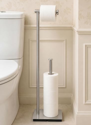 KES Freestanding Toilet Paper Holder Stand with Reserve | Heavy Base, Toilet Paper Storage for Bathroom, SUS304 Stainless Steel Brushed Steel, BPH286S1B-2 - color: Brushed Grey