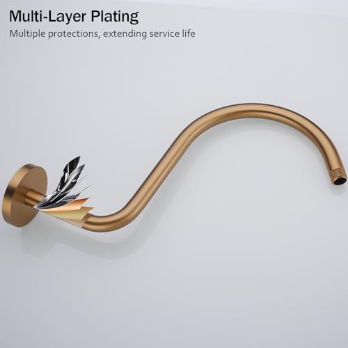RANDOM S Shaped Shower Head Riser Pipe,Goose Neck Shower Arm 13 Inch Shower Head Extension Arm with Flange,Standard 1/2" Connection,Champagne Bronze.RD-91098-13CB - color: Champagne Bronze