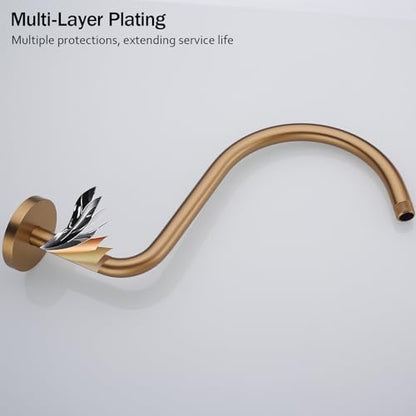 RANDOM S Shaped Shower Head Riser Pipe,Goose Neck Shower Arm 13 Inch Shower Head Extension Arm with Flange,Standard 1/2" Connection,Champagne Bronze.RD-91098-13CB - color: Champagne Bronze