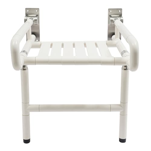 Wall Mounted Folding Shower Seat and Chair 19.69" Wide Foldable Shower Bench with Arms and Legs Home Care Stainless Steel Folding Shower Stool for Elderly, Pregnant Women and Disabled, 441lb Capacity - color: White