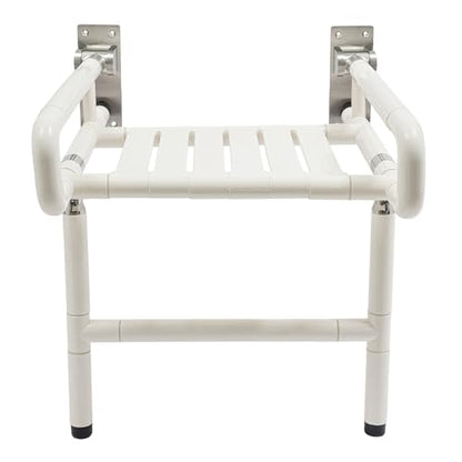 Wall Mounted Folding Shower Seat and Chair 19.69" Wide Foldable Shower Bench with Arms and Legs Home Care Stainless Steel Folding Shower Stool for Elderly, Pregnant Women and Disabled, 441lb Capacity - color: White