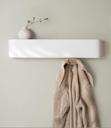 Kazai. Wall-Mounted Coat Rack 'Toke' - Modern Design Coat Rack with Hidden Wall Hooks - Solid Wood Veneer Panel Coat Hanger - White - color: White, size: 5 Hooks