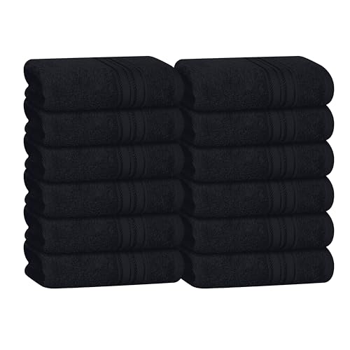 BOUTIQUO Ultra Soft Cotton Washcloths, Contains 12 Piece Face Cloths 12x12 inch, Ideal for Everyday use Face Towels, Compact & Lightweight Multi Purpose Washcloths - Black - color: Black, size: Washcloths - Set of 12