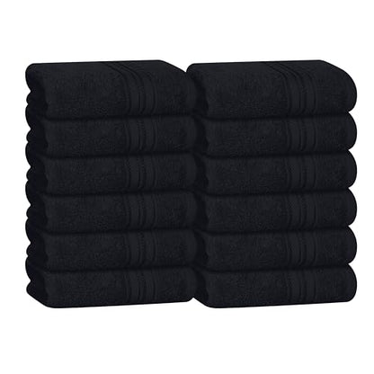 BOUTIQUO Ultra Soft Cotton Washcloths, Contains 12 Piece Face Cloths 12x12 inch, Ideal for Everyday use Face Towels, Compact & Lightweight Multi Purpose Washcloths - Black - color: Black, size: Washcloths - Set of 12