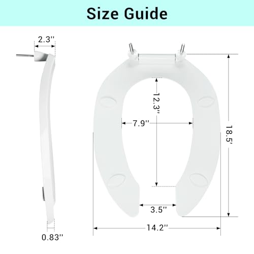 Heavy Duty Commercial Open Front Toilet Seat, Elongated 18.5-Inch, 1PACK | Public Toilet Seat for Hospital, Hotel, School, Church, PP Material, Fits Most Toilet Bowl Seat, White