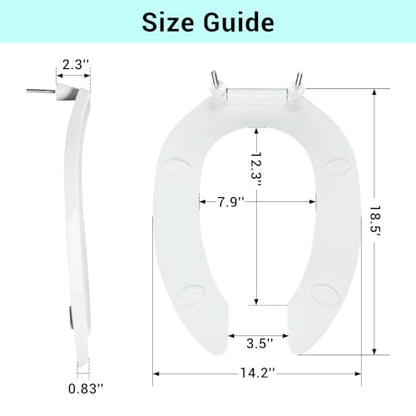 Heavy Duty Commercial Open Front Toilet Seat, Elongated 18.5-Inch, 1PACK | Public Toilet Seat for Hospital, Hotel, School, Church, PP Material, Fits Most Toilet Bowl Seat, White