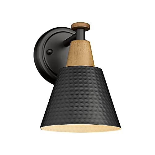 FEMILA Black Wall Sconces, Rustic Industrial Wall Lamps, 1-Light Sconces Wall Lighting with Hammered Metal Shade, Bathroom Vanity Light Fixture for Bedroom Living Room Kitchen,4FG59B BK - color: Matte Black, size: 6"