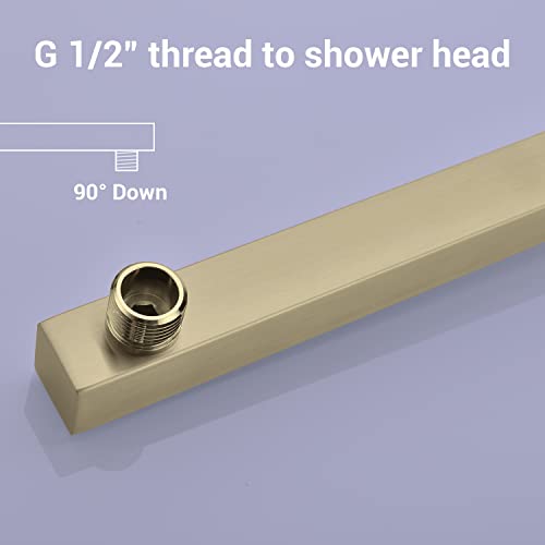 TRUSTMI 16" Square Shower Arm Brushed Gold, Wall Mount Rainfall Extension | Include Flange, Stainless Steel Rainfall Shower Head Extension, NPT 1/2" Wall Mount, Universal Fittings - color: Brushed Gold