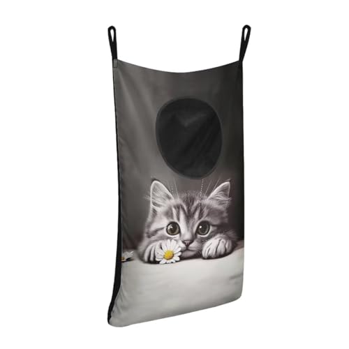 ZOUTAIRONG Hanging Laundry Hamper Zipper Storage Bag Space Saving Laundry Bag Hanging Clothes Hamper Laundry Baskets for Bathroom, Cute Daisy Cat Print - color: Cute Daisy Cat