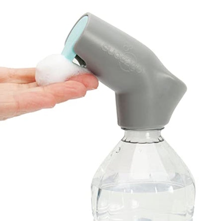 Refillable Caps, 2 Pack - Universal Fit Turns Most Disposable Water Bottles Into A Hand Washing Station - Includes Refillable Soap Reservoir - Conveniently Sized to Take on The Go - color: Gray