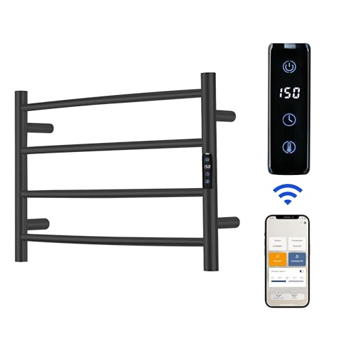 Electric Towel Rack with Voice Control for Alexa & Google Home,TUYA - Wall-Mounted Bathroom Heating Towel Warmer,Plug-in,Stainless Steel Material,16.54x23.62x5.51 in,Black,4 Bars - color: Black With Wifi, size: 4 Bar