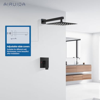Airuida Shower Faucet Set,10 Inch Shower Valve Kit,Matte Black | Male Threads,Rough-in Valve Shower Trim Kit,Single Handle Control Shower Set - color: Matte Black, size: 10 Inch