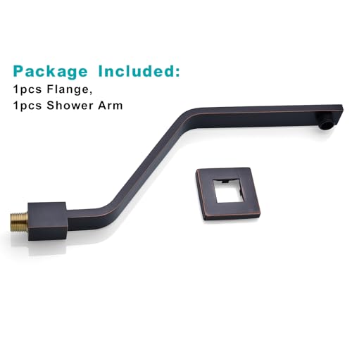 16 Inch S Shape Oil Rubbed Bronze Shower Head Arm, Square Wall Mounted Shower Arm and Flange Included - color: Oil Rubbed Bronze