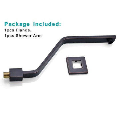 16 Inch S Shape Oil Rubbed Bronze Shower Head Arm, Square Wall Mounted Shower Arm and Flange Included - color: Oil Rubbed Bronze