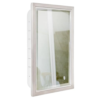 Head West Brushed Nickel with Chrome Recessed Medicine Cabinet Mirror 16"x26"- Stainless Steel Bathroom Mirror with Storage, Beveled Edge, and Adjustable Shelves - Small Medicine Cabinets for Bathroom