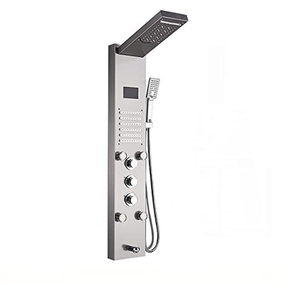 Led Shower Panel Tower System Digital Display Shower Column Stainless Steel Shower Panel System, Shower System with Shower Head, Handheld Shower, Body Jets, Tub Spout,Brushed,Brushed Nickel - color: Brushed Nickel