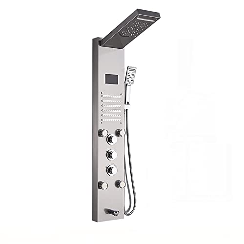Led Shower Panel Tower System Digital Display Shower Column Stainless Steel Shower Panel System, Shower System with Shower Head, Handheld Shower, Body Jets, Tub Spout,Brushed,Brushed Nickel - color: Brushed Nickel