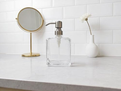 Square Clear Glass Dish Soap Dispenser, Antique Design Refillable Hand Soap Dispenser with Rust Proof Stainless Steel Pump, 13.5 oz Lotion Dispenser for Bathroom Vanity, Kitchen Countertop - color: Brushed Nickel, size: 13.5oz-Square