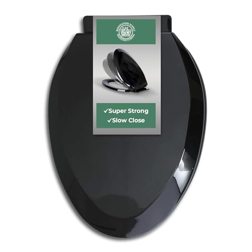 Renovators Supply Manufacturing Plastic Soft Close Toilet Seat Elongated Quiet-Close Lid, Contoured Seat, Easy to Install and Clean, Grip-Tight Bumpers with Adjustable Mounting Hardware, Black - color: Black, size: Pack of 1