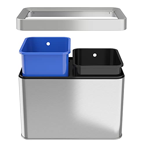 ITouchless 5.3 Gallon / 20L Slim Dual Compartment Open Top Trash Can and Recycle Bin – Rectangular Stainless Steel Wastebasket for Kitchen, Home, Office, Cubicle, Breakroom, Garage - color: Silver