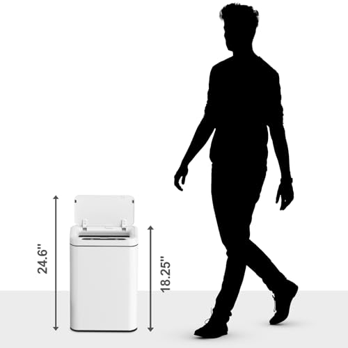 ELPHECO Stainless Steel Office Trash Can 6.6 Gallon Motion Sensor White | Automatic Garbage Bin Rectangular Touch Free Waste Bin for Hotel and Living Room, 2AA - color: White