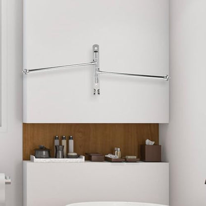 WOONEKY Stainless Steel Bathroom Swing Arm Towel Bar, 2-arm Swivel Towel Rack Wall Mount for Bathroom Storage and Drying