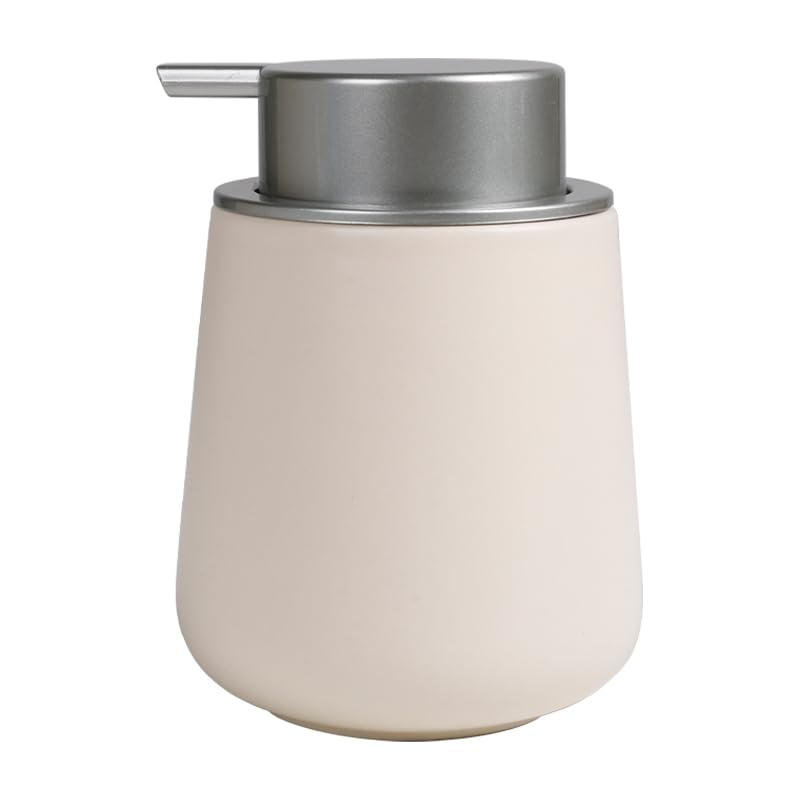 BosilunLife Ceramic Soap Dispenser - Dish Soap Dispenser for Bathroom 12Oz | Refillable Liquid Hand Wash Dispenser for Essential Oil, Lotion Soap, Beige & Grey - color: Beige With Silver Pump
