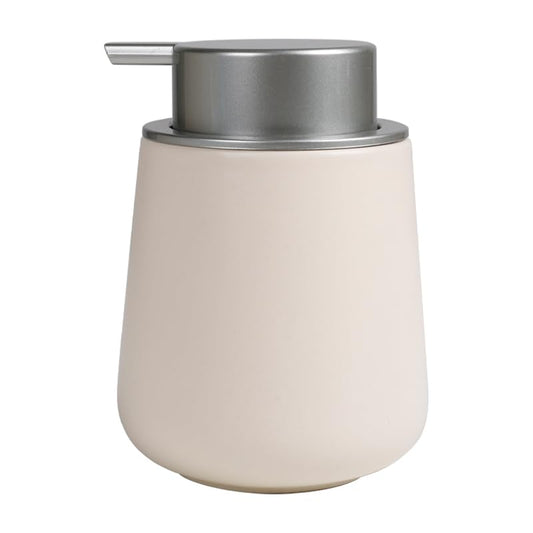 BosilunLife Ceramic Soap Dispenser - Dish Soap Dispenser for Bathroom 12Oz | Refillable Liquid Hand Wash Dispenser for Essential Oil, Lotion Soap, Beige & Grey - color: Beige With Silver Pump