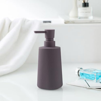 YAUKPH Small Soap Dispenser for Bathroom and Kitchen Matte Purple | Modern Farmhouse Striped Style Plastic Hand Soap Dish Soap Dispenser with Pump - color: Lavender Purple