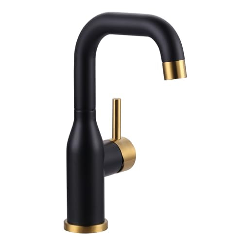 Bar Sink Faucet Single Hole: ARCORA Black and Gold Wet Bar Faucets - Prep Sink Faucet 360 Swivel - Small Kitchen Bathroom Faucet with cUPC Supply Lines - color: Black and Gold
