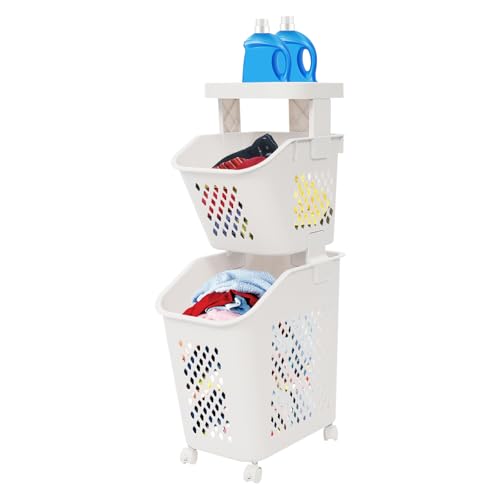 JOMCYDM 4-Tier Slim Laundry Hamper for Clothes Sorting and Storage, Narrow Laundry Basket Organizer for Bathroom, Bedroom, Small Spaces, Families (2-Tier) - color: 2-Tier