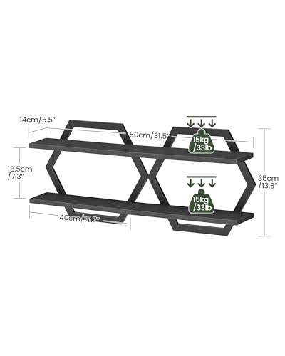 Hexagon Floating Shelves for Wall, Set of 2, 2 -Tier Hanging Shelves, Wall Mounted Storage Shelves, for Living Room, Bedroom, Kitchen, Home Office, Study, Black TBJ06P2BB - color: Black