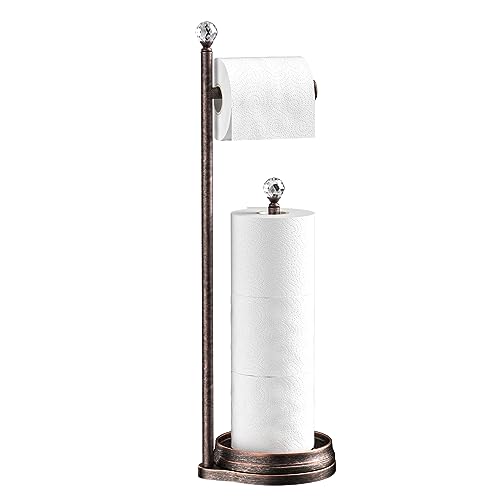 KASUNTO Toilet Paper Holder for Bathroom, Heavy Weighted Metal Free Standing Toilet Paper Holder Stand with Crystal Ball, Toilet Paper Roll Stand for Bathroom Accessories (Oil Rubbed Bronze) - color: D- Oil Rubbed Bronze