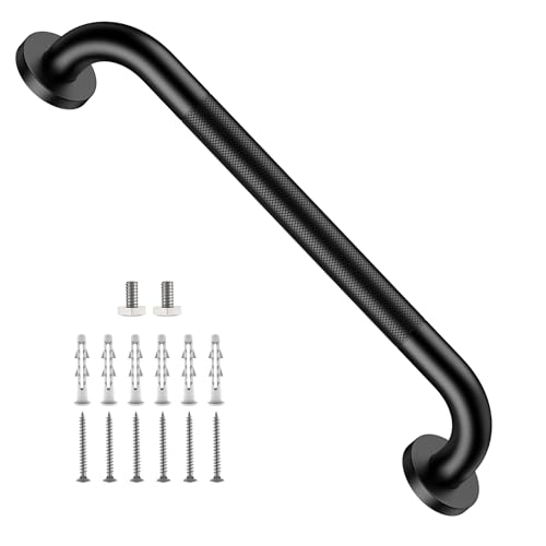 20 Inch Anti Slip Shower Grab Bar, ZUEXT Matte Black Finish Stainless Steel Bathroom Grab Bar, Knurled Bathroom Balance Bar,Safety Hand Rail Support,Handicap Elderly Injury Senior Assist Bath Handle - color: Black, size: 20 Inch