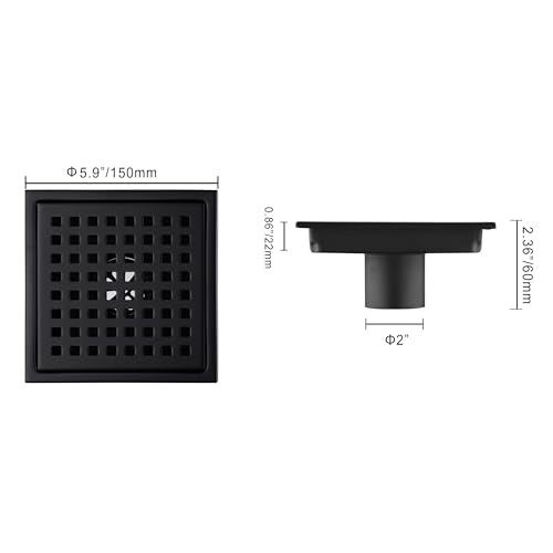 6 inch Stainless Steel Shower Floor Drain with Threaded Adapter, Removable Grid Cover, Black - color: Matte Black