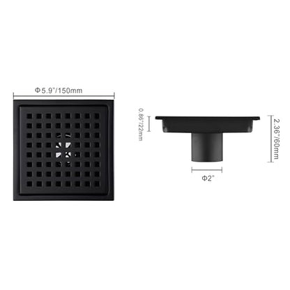 6 inch Stainless Steel Shower Floor Drain with Threaded Adapter, Removable Grid Cover, Black - color: Matte Black