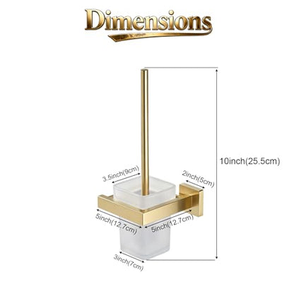 Brushed Gold Toilet Brush and Holder Set, NEWRAIN Wall Mounted Toilet Bowl Brush with Long Handle, Stainless Steel Toilet Brushes for Bathroom-Space Saving - color: Brushed Gold