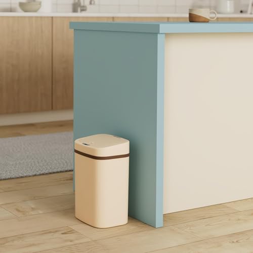 Ninestars 3 Gallon Automatic Trash Can, 12L Touchless Motion Sensor Bathroom or Bedroom Garbage Can with Odor-Sealing Lid, Impact-Resistant ABS Plastic, White - color: Cream