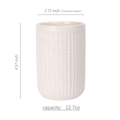 BosilunLife Ceramic Toothbrush Holder - 12oz Bathroom Toothbrush Holder Beige Tooth Brush Holders Tumbler Cups Reusable Toothbrush Mouthwash Cup Small Toothbrush and Toothpaste Holder - color: Beige-vsc, size: striped-cylinder
