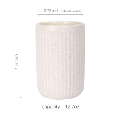 BosilunLife Ceramic Toothbrush Holder - 12oz Bathroom Toothbrush Holder Beige Tooth Brush Holders Tumbler Cups Reusable Toothbrush Mouthwash Cup Small Toothbrush and Toothpaste Holder - color: Beige-vsc, size: striped-cylinder