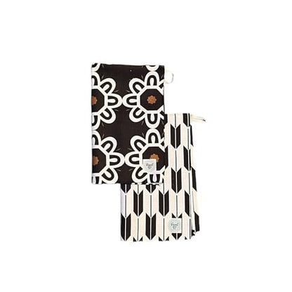 Kitchen Towels, Dish Towels for Kitchen, 2 Pc Kitchen Towel Set | Microfiber Waffle Towels, 16 x 26 inches, with Hanging Loops, Reusable Tea Towels, Cute Kitchen Towels - 2 Pack - color: Black