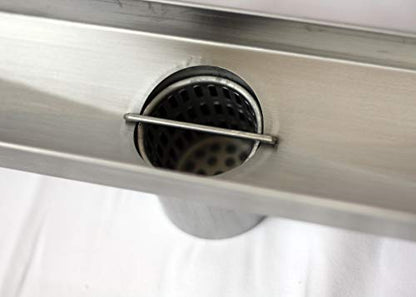ZA Linear Shower Drain - 54 Inch Brick Pattern - Brushed Stainless Steel - Hair Strainer - Leveling Feet - Threaded Adapter - Sleek and Modern Design - size: 54 inch