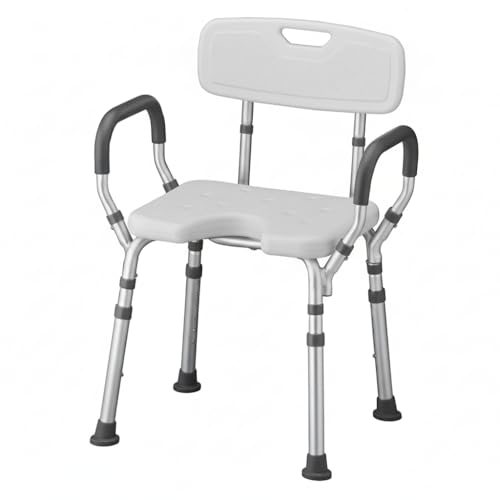 NOVA Bath & Shower Seat w/U-Shaped Hygienic Cutout & Padded/Removable Arms & Back - for Seniors, Handicap & Medical Use, Adjustable Height, Aluminum Frame, Non-Skid Safety, Tool-Free, 300lb Capacity