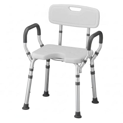 NOVA Bath & Shower Seat w/U-Shaped Hygienic Cutout & Padded/Removable Arms & Back - for Seniors, Handicap & Medical Use, Adjustable Height, Aluminum Frame, Non-Skid Safety, Tool-Free, 300lb Capacity