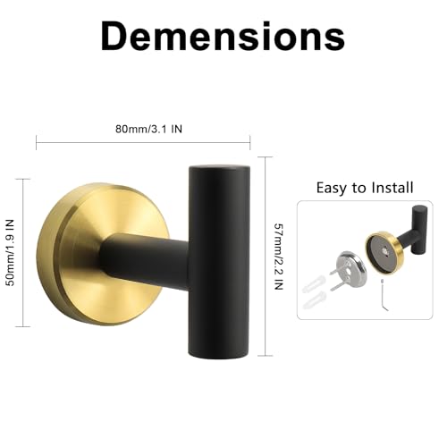 NearMoon Bath Towel Hooks- SUS 304 Stainless Steel Robe Hook Holder, Heavy Duty Coat Hook for Bathroom Livingroom Hotel Kitchen Garage, Wall Mounted (Black Gold, 4 Pack) - color: Black Gold, size: 4 Pack
