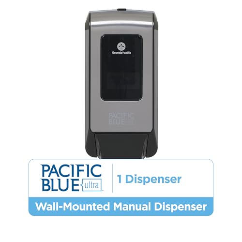 Pacific Blue Ultra Wall-Mounted Manual Dispenser for Foaming Hand Soap and Hand Sanitizer by GP PRO (Georgia-Pacific), Brushed Stainless, 53060, 11.5" W x 5.6" D by 4.4" H - size: 1 Count (Pack of 1)