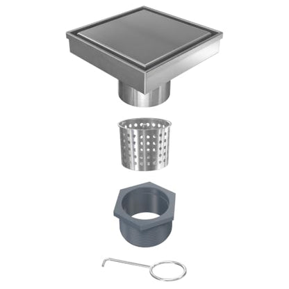 Tile-in Square Shower Drain 6 Inch with Hair Strainer, Brushed | SUS 304 Stainless Steel, Removable Grate & Hair Strainer Design, for Bathroom, Kitchen, Balcony, Garage, Basement, Toilet - color: Brushed Stainless Steel, size: 6-Inch